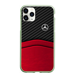 Чехол iPhone 11 Pro матовый Mercedes Benz: Red Carbon, цвет: 3D-салатовый