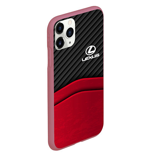 Чехол iPhone 11 Pro матовый Lexus: Red Carbon / 3D-Малиновый – фото 2