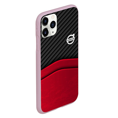 Чехол iPhone 11 Pro матовый Volvo: Red Carbon / 3D-Розовый – фото 2