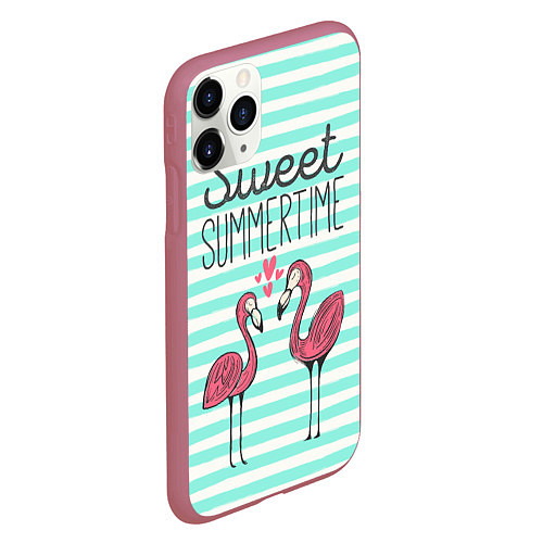 Чехол iPhone 11 Pro матовый Sweet Summer Flamingo / 3D-Малиновый – фото 2