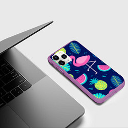 Чехол iPhone 11 Pro матовый Фруктовый фламинго, цвет: 3D-фиолетовый — фото 2