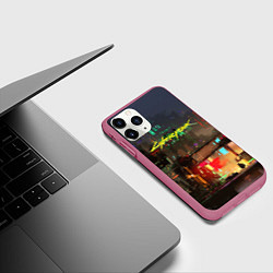 Чехол iPhone 11 Pro матовый Cyberpunk 2077: Night City, цвет: 3D-малиновый — фото 2