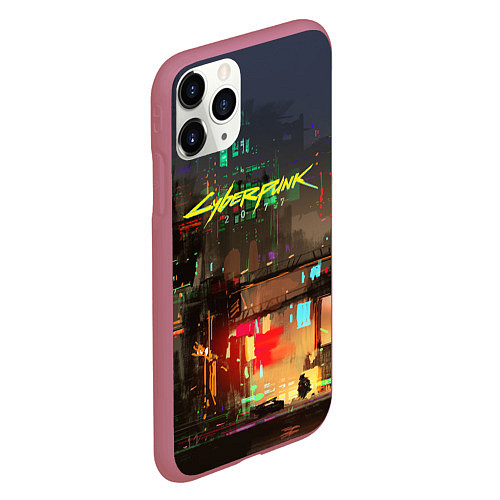 Чехол iPhone 11 Pro матовый Cyberpunk 2077: Night City / 3D-Малиновый – фото 2