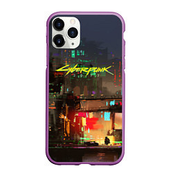 Чехол iPhone 11 Pro матовый Cyberpunk 2077: Night City, цвет: 3D-фиолетовый