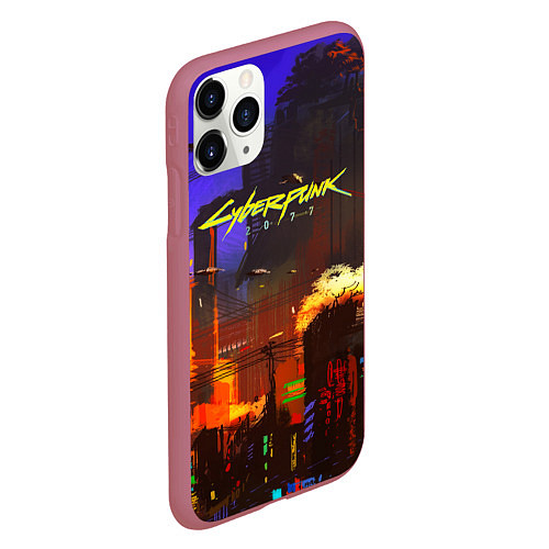 Чехол iPhone 11 Pro матовый Cyberpunk 2077: Night City / 3D-Малиновый – фото 2