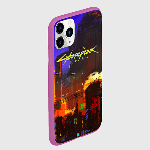 Чехол iPhone 11 Pro матовый Cyberpunk 2077: Night City / 3D-Фиолетовый – фото 2