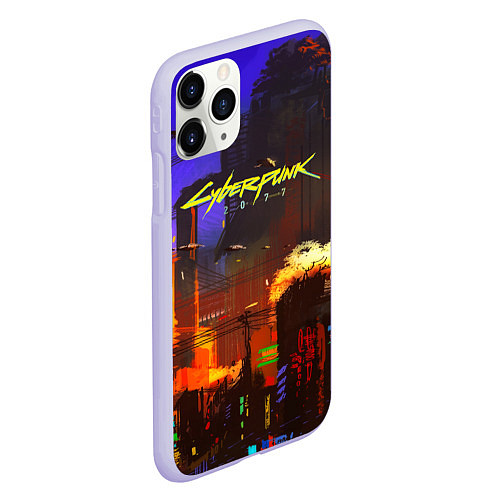 Чехол iPhone 11 Pro матовый Cyberpunk 2077: Night City / 3D-Светло-сиреневый – фото 2