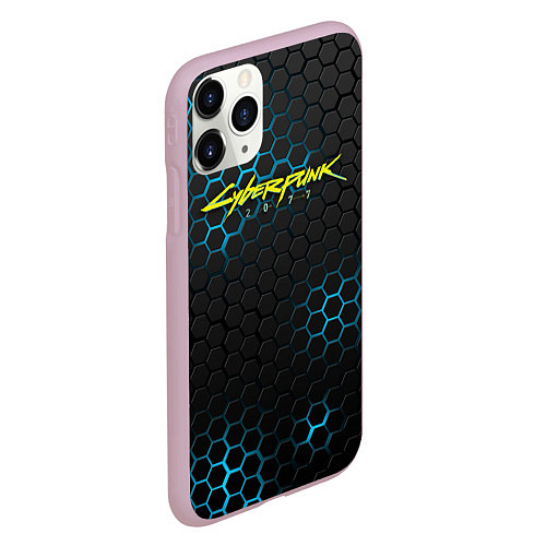 Чехол iPhone 11 Pro матовый Cyberpunk 2077: Blue Carbon / 3D-Розовый – фото 2