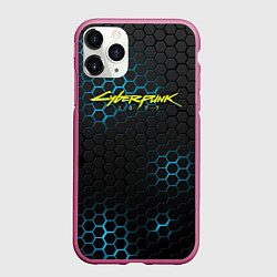 Чехол iPhone 11 Pro матовый Cyberpunk 2077: Blue Carbon, цвет: 3D-малиновый