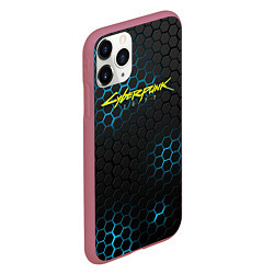 Чехол iPhone 11 Pro матовый Cyberpunk 2077: Blue Carbon, цвет: 3D-малиновый — фото 2