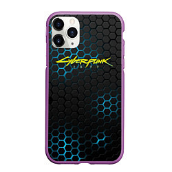 Чехол iPhone 11 Pro матовый Cyberpunk 2077: Blue Carbon, цвет: 3D-фиолетовый