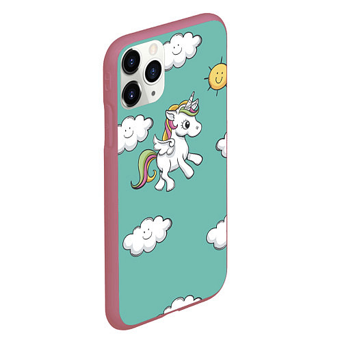 Чехол iPhone 11 Pro матовый Unicorns Love / 3D-Малиновый – фото 2