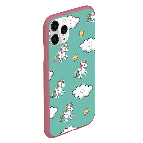 Чехол iPhone 11 Pro матовый Love of Unicorns / 3D-Малиновый – фото 2