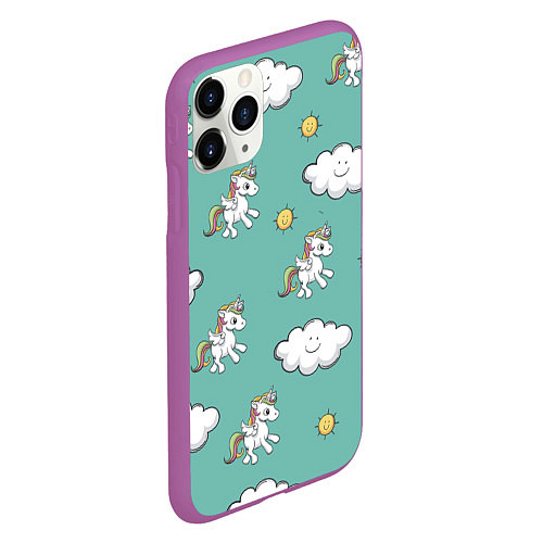 Чехол iPhone 11 Pro матовый Love of Unicorns / 3D-Фиолетовый – фото 2