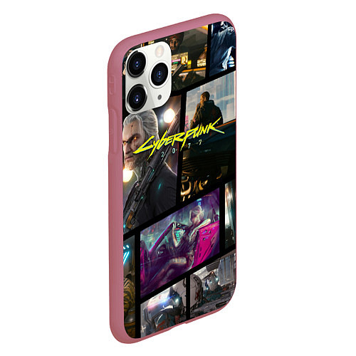 Чехол iPhone 11 Pro матовый Cyberpunk 2077: Stories / 3D-Малиновый – фото 2