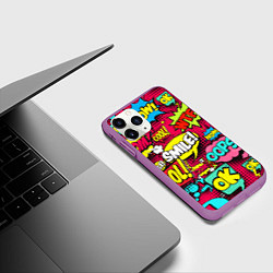 Чехол iPhone 11 Pro матовый Слова из комиксов, цвет: 3D-фиолетовый — фото 2
