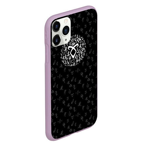 Чехол iPhone 11 Pro матовый Dark Runes / 3D-Сиреневый – фото 2