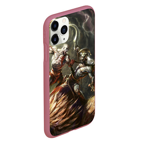 Чехол iPhone 11 Pro матовый Кратос: Бог войны / 3D-Малиновый – фото 2