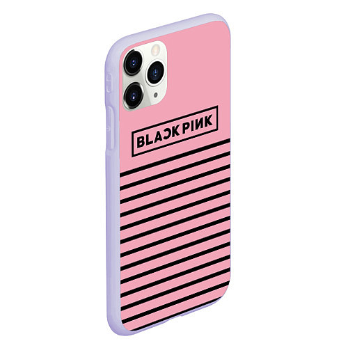 Чехол iPhone 11 Pro матовый Black Pink: Black Stripes / 3D-Светло-сиреневый – фото 2