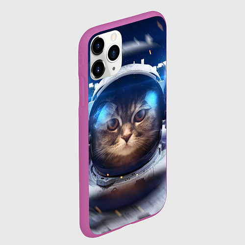Чехол iPhone 11 Pro матовый Кот-космонавт / 3D-Фиолетовый – фото 2