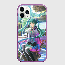Чехол iPhone 11 Pro матовый Мика Хацуне в консерватории в наушниках, цвет: 3D-фиолетовый
