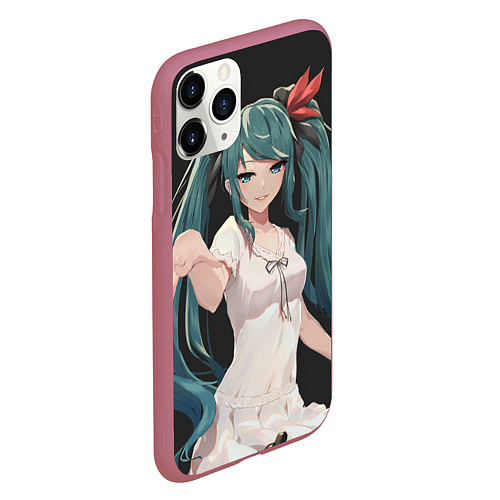 Чехол iPhone 11 Pro матовый Hatsune Miku / 3D-Малиновый – фото 2