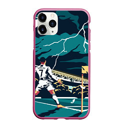 Чехол iPhone 11 Pro матовый Ronaldo lightning, цвет: 3D-малиновый