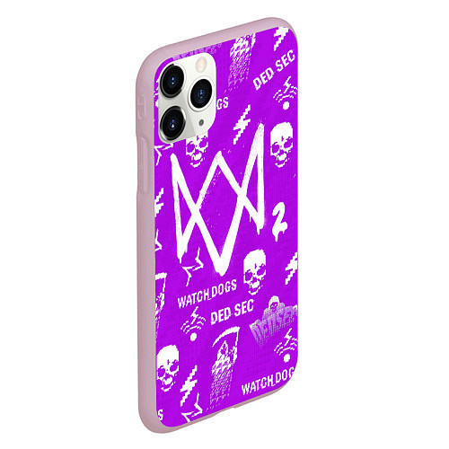 Чехол iPhone 11 Pro матовый Watch Dogs 2: Violet Pattern / 3D-Розовый – фото 2