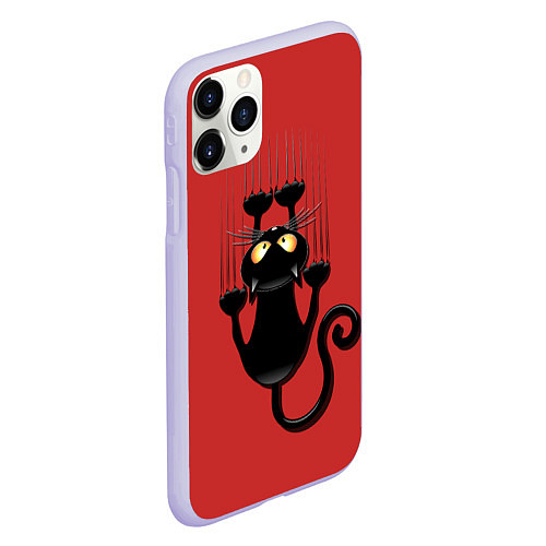 Чехол iPhone 11 Pro матовый Черный кот / 3D-Светло-сиреневый – фото 2