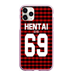 Чехол iPhone 11 Pro матовый Hentai 69: Red Grid, цвет: 3D-розовый