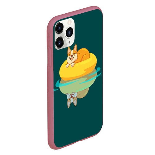 Чехол iPhone 11 Pro матовый Корги на пончике / 3D-Малиновый – фото 2