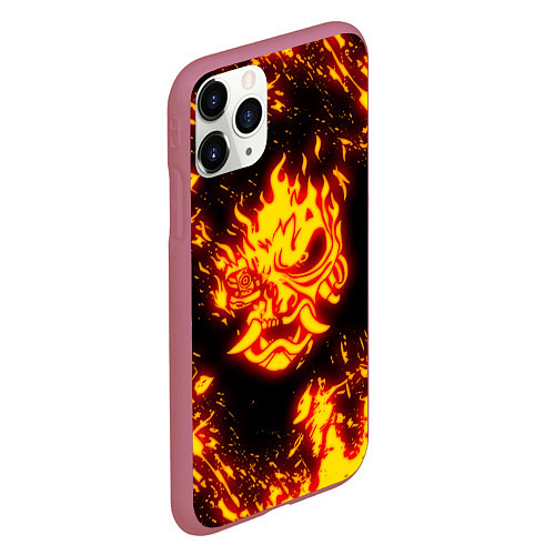 Чехол iPhone 11 Pro матовый Cyberpunk 2077: FIRE SAMURAI / 3D-Малиновый – фото 2