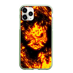 Чехол iPhone 11 Pro матовый Cyberpunk 2077: FIRE SAMURAI, цвет: 3D-салатовый