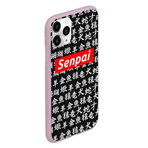 Чехол iPhone 11 Pro матовый Senpai Hieroglyphs / 3D-Розовый – фото 2