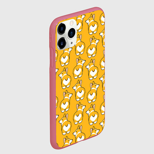 Чехол iPhone 11 Pro матовый Маленькие Корги / 3D-Малиновый – фото 2