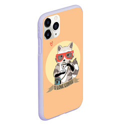 Чехол iPhone 11 Pro матовый Raccoon Love Coffee, цвет: 3D-светло-сиреневый — фото 2