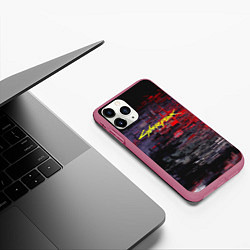 Чехол iPhone 11 Pro матовый Cyberpunk 2077: Techno Style, цвет: 3D-малиновый — фото 2
