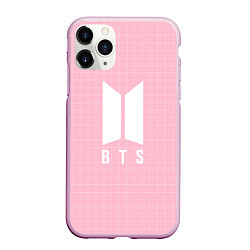 Чехол iPhone 11 Pro матовый BTS: Pink Grid, цвет: 3D-розовый