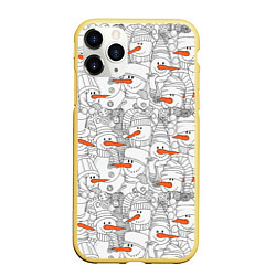 Чехол iPhone 11 Pro матовый Зимние снеговики, цвет: 3D-желтый