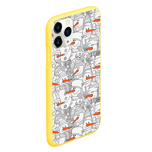 Чехол iPhone 11 Pro матовый Зимние снеговики / 3D-Желтый – фото 2