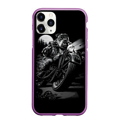 Чехол iPhone 11 Pro матовый Бульдог-байкер, цвет: 3D-фиолетовый