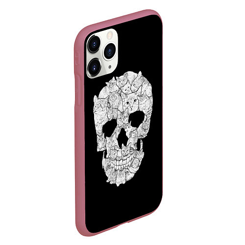 Чехол iPhone 11 Pro матовый Sketchy Cat Skull / 3D-Малиновый – фото 2