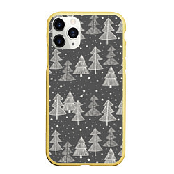 Чехол iPhone 11 Pro матовый Grey Christmas Trees, цвет: 3D-желтый