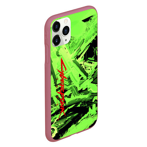 Чехол iPhone 11 Pro матовый Cyberpunk 2077: Green Breaks / 3D-Малиновый – фото 2