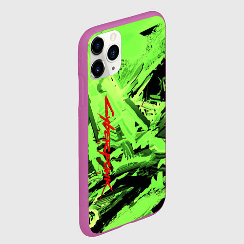 Чехол iPhone 11 Pro матовый Cyberpunk 2077: Green Breaks / 3D-Фиолетовый – фото 2