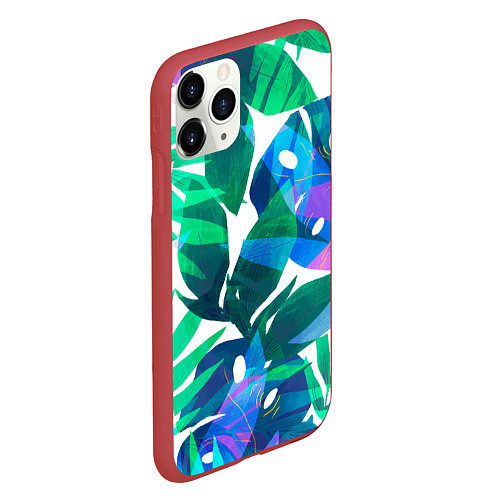 Чехол iPhone 11 Pro матовый Зеленые тропики / 3D-Красный – фото 2