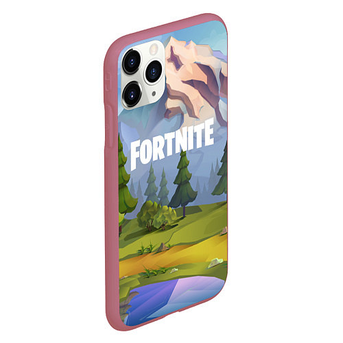 Чехол iPhone 11 Pro матовый Fortnite: Forest View / 3D-Малиновый – фото 2