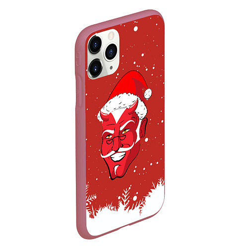 Чехол iPhone 11 Pro матовый Сатана Санта / 3D-Малиновый – фото 2