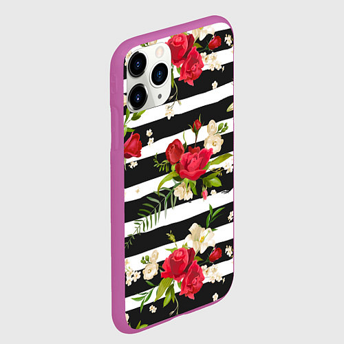 Чехол iPhone 11 Pro матовый Розы и орхидеи / 3D-Фиолетовый – фото 2