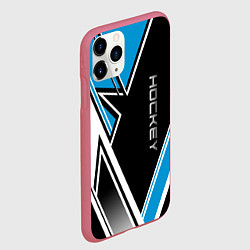 Чехол iPhone 11 Pro матовый Hockey black blue white, цвет: 3D-малиновый — фото 2